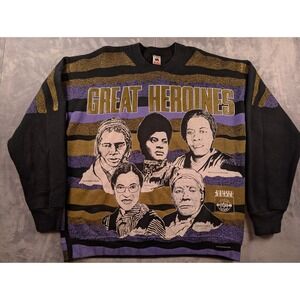 VTG 90s Kacy World Colors Great Heroines AOP Positive People Crewneck Black XL